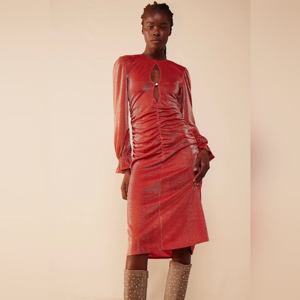 NWT Free People Selva Negra Shiny Rust Long Sleeve Dress XL